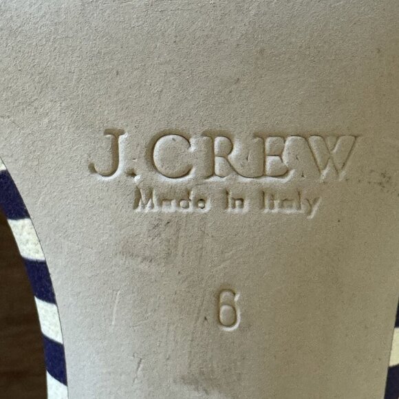 J. Crew Leather Light Cream Navy Stripe Ankle Strap Open Toe Block Heel Sandals - Picture 16 of 16